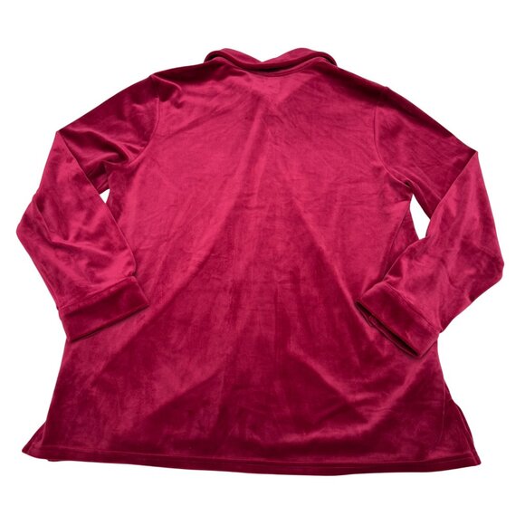 Calvin Klein Women's Red Velour Button-Up Front Stretch LS Shirt, Size L - Picture 2 of 9